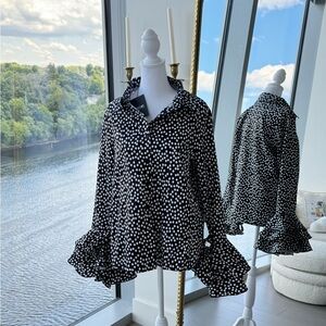 Polka Dot Ruffle Sleeve Shirt